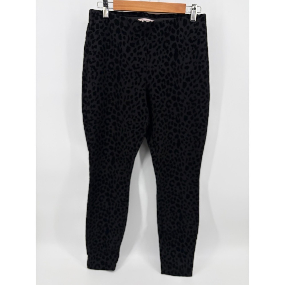 Nanette Lepore, Textured Skinny Ankle Pants Black Leopard Print, Pull On, Medium